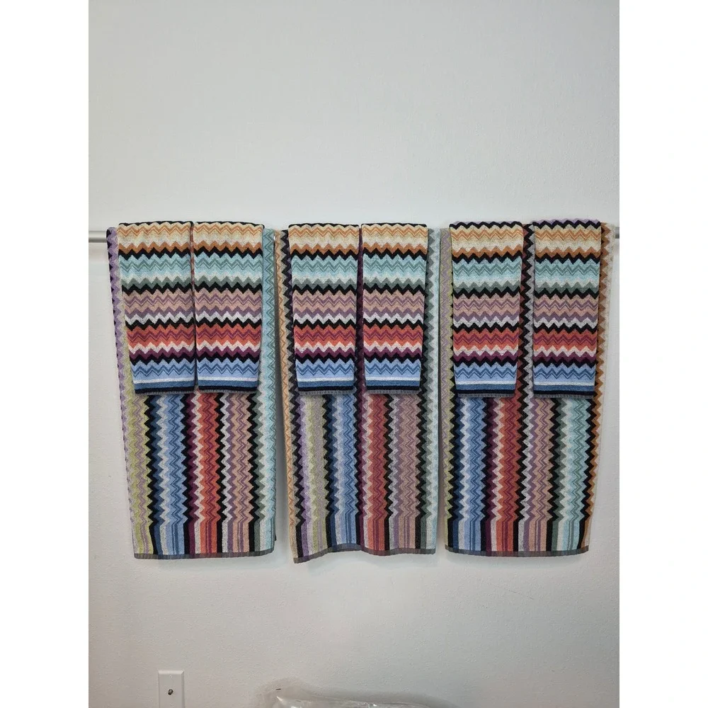 9pc Missoni Home Giacomo Towel Set 3 Bath Sheets 6 Hand Towels Zig Zag T59 Italy